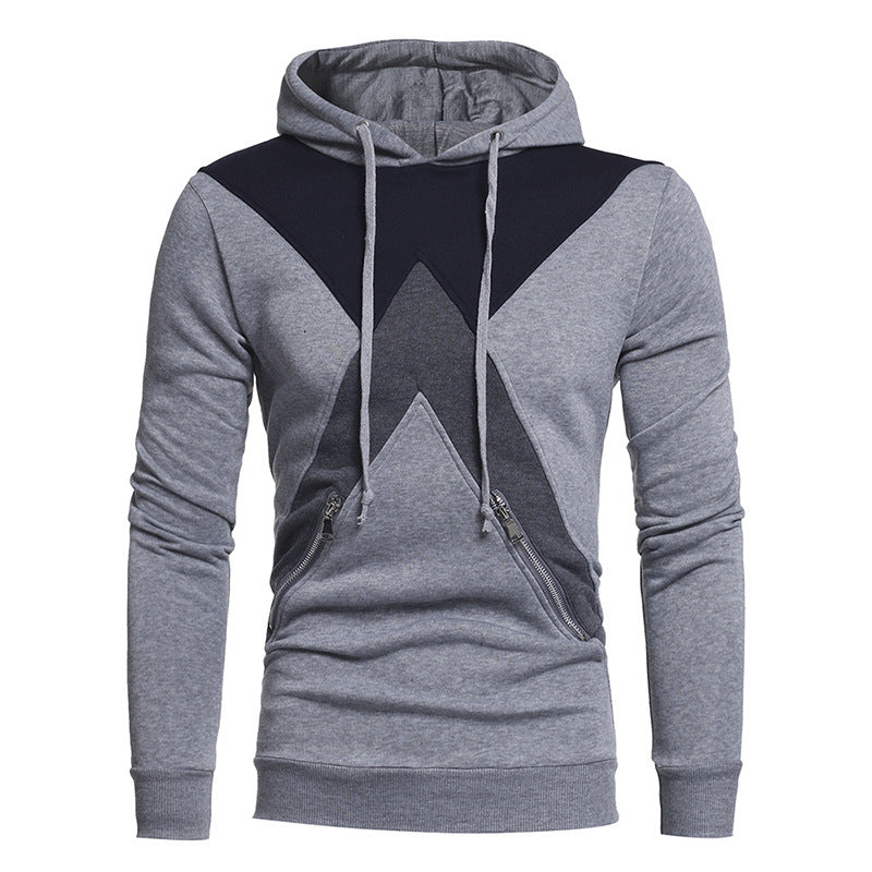 Men's Stitching Casual Hooded Pullover Sweater