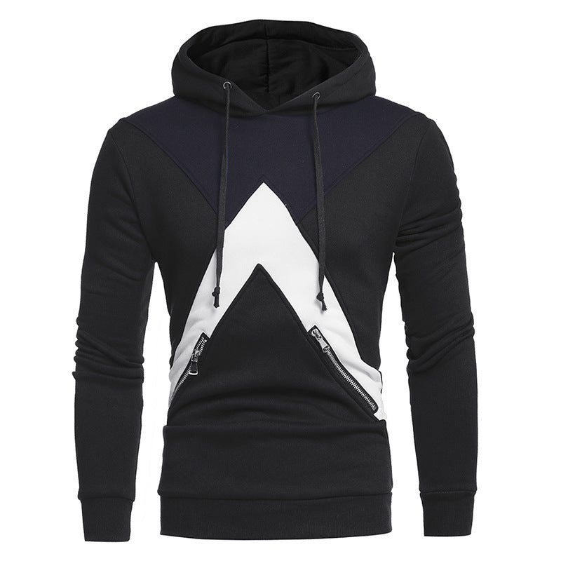 Men's Stitching Casual Hooded Pullover Sweater