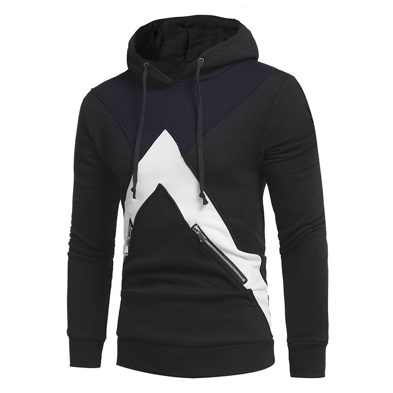 Men's Stitching Casual Hooded Pullover Sweater