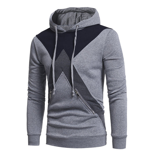 Men's Stitching Casual Hooded Pullover Sweater