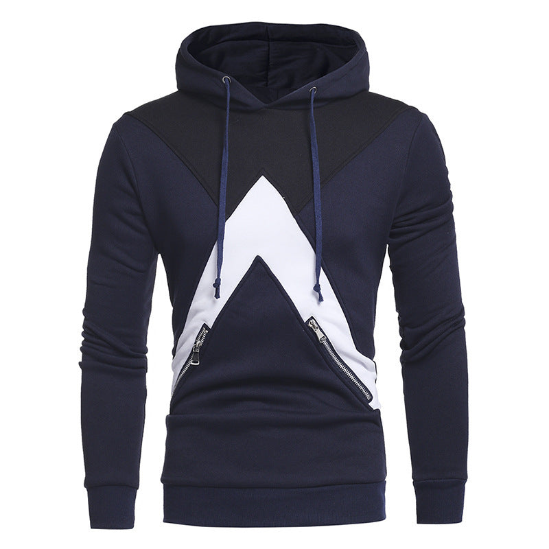 Men's Stitching Casual Hooded Pullover Sweater